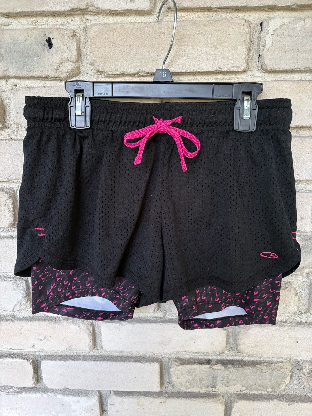 Champion Black Layered Athletic Shorts with Pink Drawstring